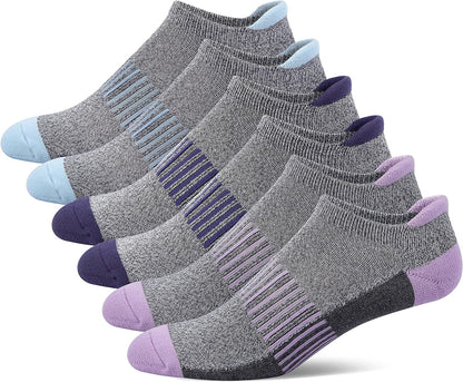Women'S Athletic Ankle Socks with Heel Tab, Premium Cotton, Soft Cushion, Reinforced Toe, Arch Support, Pack of 6