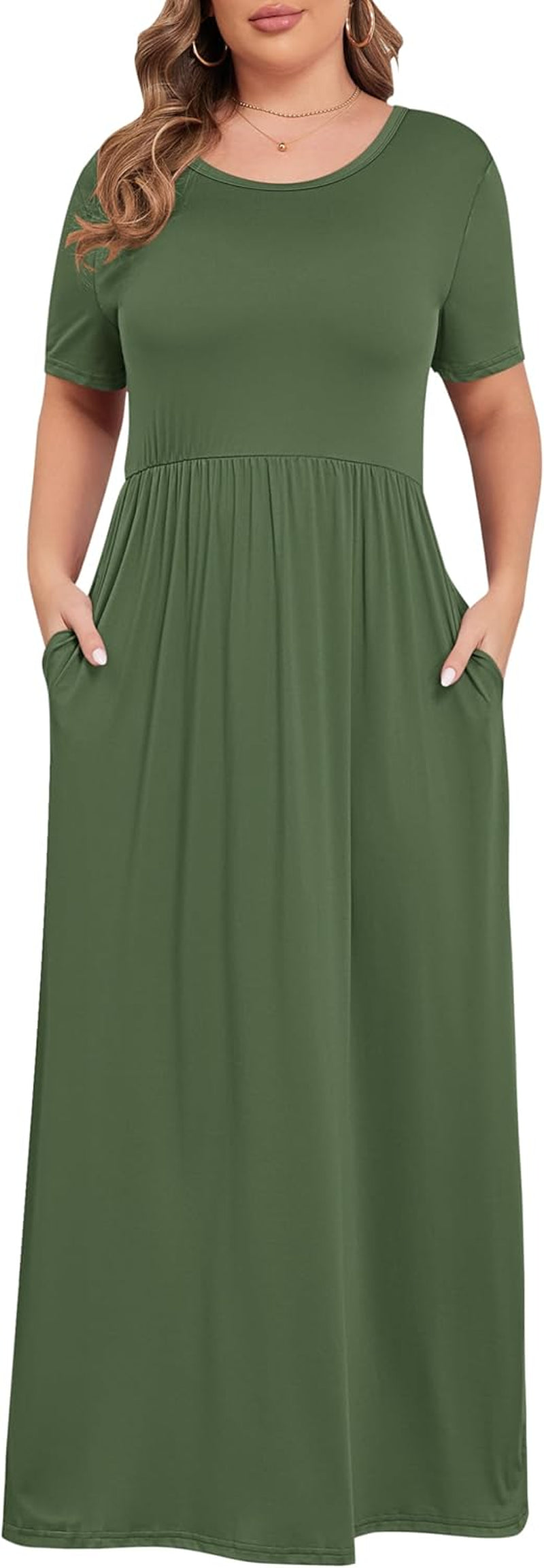 Women plus Size Maxi Dress Short Sleeve round Neck Loose Fit A-Line | plus Size Long Dress,Summer Casual Maxi Dresses,Short Sleeve,Side Pockets,Round Neck,Elastic Waist,14 plus – 26 Plus
