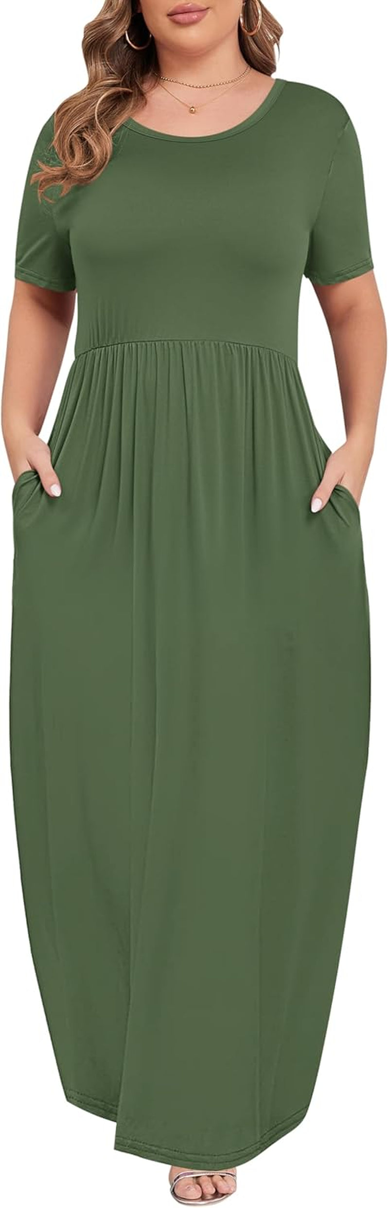 Women plus Size Maxi Dress Short Sleeve round Neck Loose Fit A-Line | plus Size Long Dress,Summer Casual Maxi Dresses,Short Sleeve,Side Pockets,Round Neck,Elastic Waist,14 plus – 26 Plus